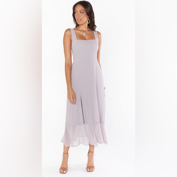 Show Me Your Mumu Claire Midi Dress ~ Dove Grey Chiffon Size M MSRP $198 - Picture 1 of 6